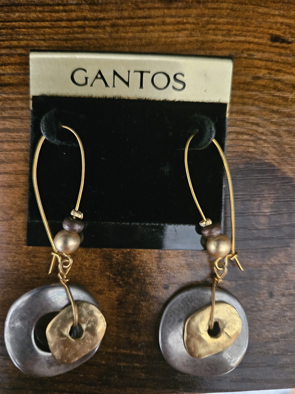VTG 80s/90s Gantos Mixed Metal Hammered Dangle Earrings Nwot